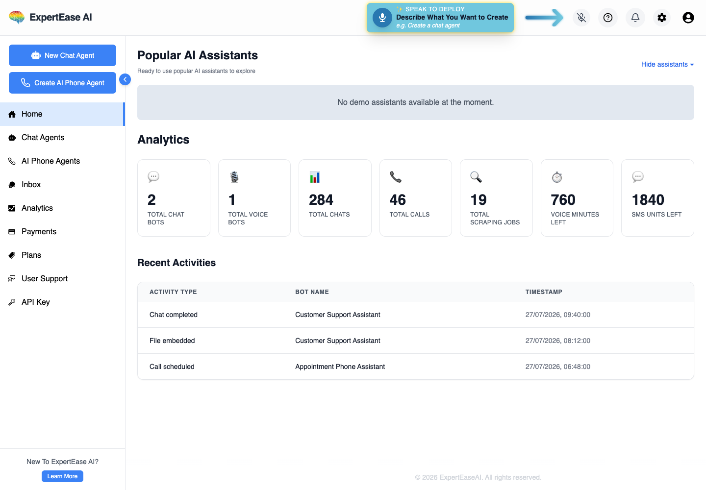 ExpertEase AI dashboard overview